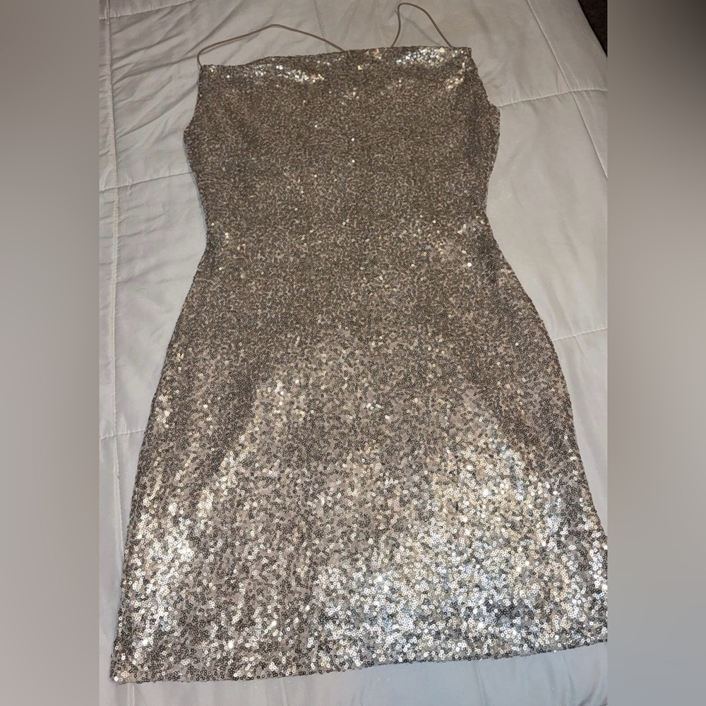Windsor Strapless Sequin Dress in Champagne Gold